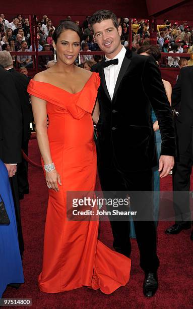 Actress Paula Patton and husband singer Robin Thicke arrive at the 82nd Annual Academy Awards held at Kodak Theatre on March 7, 2010 in Hollywood,...