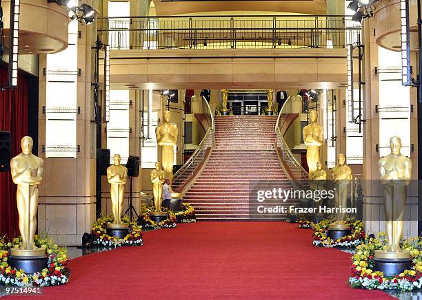 General view of the red carpet before the start of arrivals at the 82nd Annual Academy Awards held at Kodak Theatre on March 7, 2010 in Hollywood,...