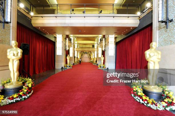 General view of the red carpet before the start of arrivals at the 82nd Annual Academy Awards held at Kodak Theatre on March 7, 2010 in Hollywood,...