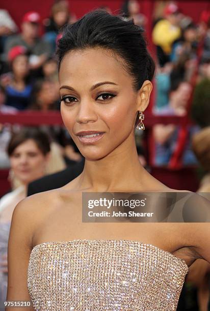 Actress Zoe Saldana arrives at the 82nd Annual Academy Awards held at Kodak Theatre on March 7, 2010 in Hollywood, California.