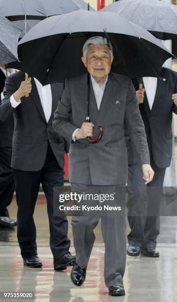 Japanese Emperor Akihito visits Hamano Products Co., a metal processing firm in Tokyo's Sumida Ward, on June 15, 2018. ==Kyodo
