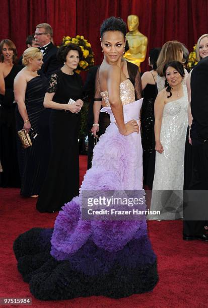 Actress Zoe Saldana arrives at the 82nd Annual Academy Awards held at Kodak Theatre on March 7, 2010 in Hollywood, California.