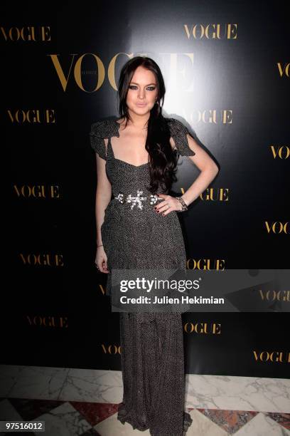 Lindsay Lohan attends the Turkish Vogue Edition Launch Party as part of Paris Fashion Week Fall/Winter 2011 at Hotel Crillon on March 7, 2010 in...