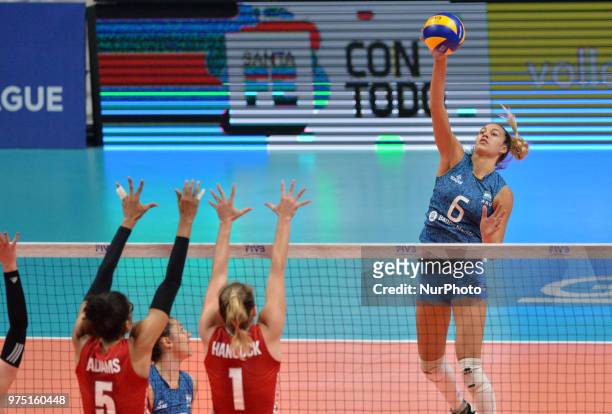 Of Argentina in action during FIVB Volleyball Nations League match between Argentina and USA at the stadium of The Technological University of the...