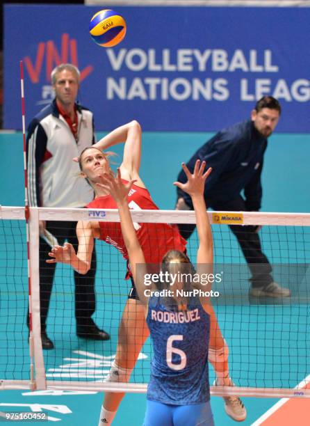 Of Argentina in action during FIVB Volleyball Nations League match between Argentina and USA at the stadium of The Technological University of the...