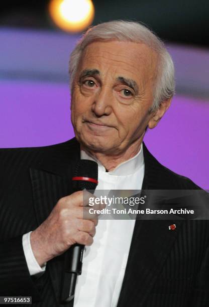 Charles Aznavour receives award during the 25th Victoires de la Musique at Zenith de Paris on March 6, 2010 in Paris, France.