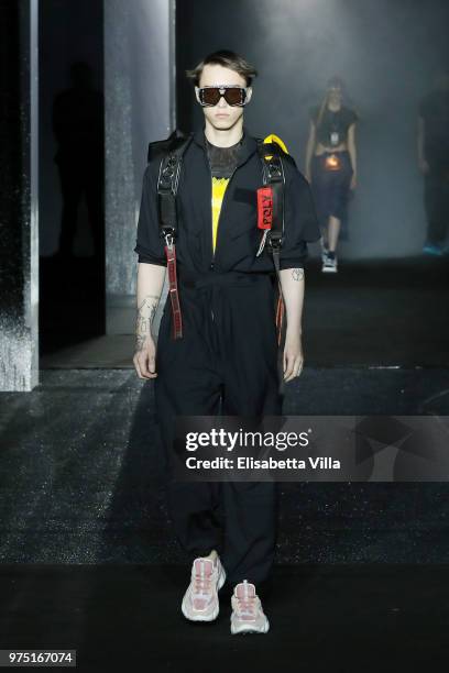 Model walks the runway at the MCM Fashion Show Spring/Summer 2019 during the 94th Pitti Immagine Uomo on June 13, 2018 in Florence, Italy.