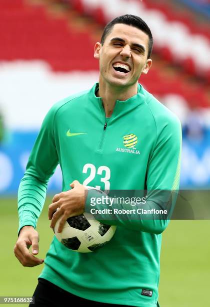 Tom Rogic of Australia during a Australia Socceroos training session at Kazan Arena on June 15, 2018 in Kazan, Russia.