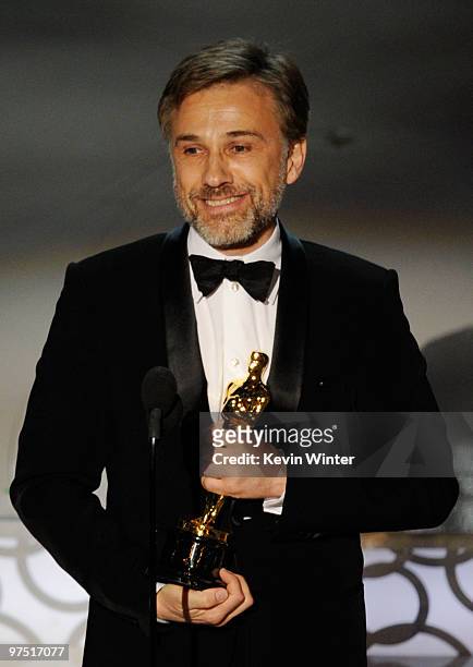 Actor Christoph Waltz accepts Best Supporting Actor award for "Inglourious Basterds" onstage during the 82nd Annual Academy Awards held at Kodak...