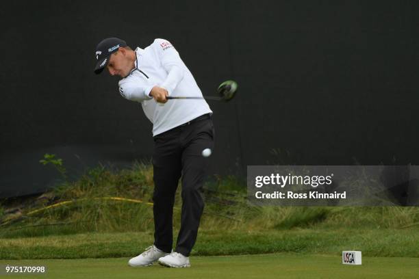 Emiliano Grillo of Argentina plays his shot from the fourth tee during the second round of the 2018 U.S. Open at Shinnecock Hills Golf Club on June...