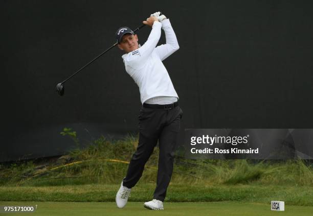 Emiliano Grillo of Argentina plays his shot from the fourth tee during the second round of the 2018 U.S. Open at Shinnecock Hills Golf Club on June...