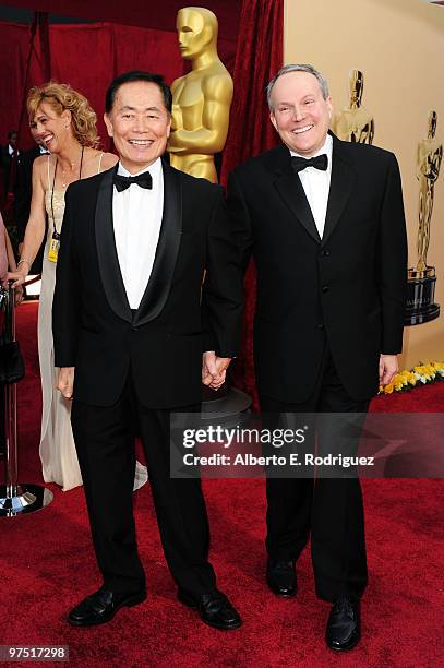 Actor George Takei and husband Brad Altman arrive at the 82nd Annual Academy Awards held at Kodak Theatre on March 7, 2010 in Hollywood, California.