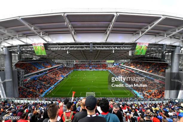 General view inside the stadium during the 2018 FIFA World Cup Russia group A match between Egypt and Uruguay at Ekaterinburg Arena on June 15, 2018...