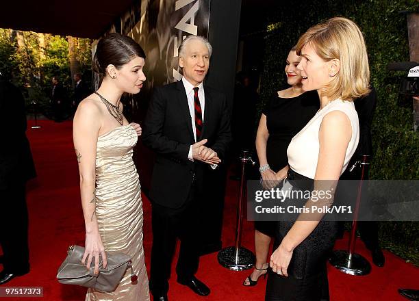 Cara Santa Maria, TV personality Bill Mahr, and Anna Carter attend the 2010 Vanity Fair Oscar Party hosted by Graydon Carter at the Sunset Tower...