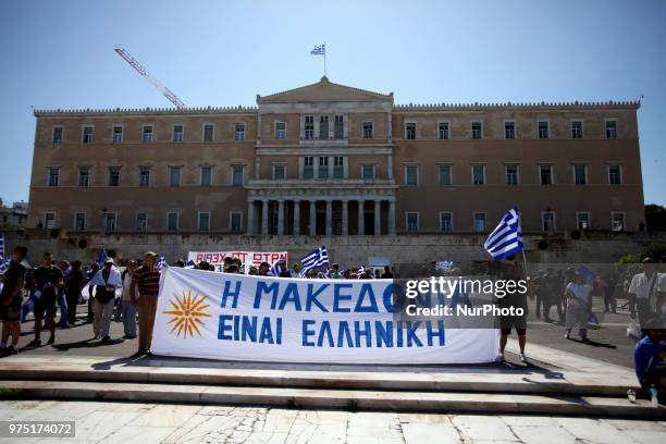 Demonstration against the agreement between Greece and FYROM, outside the Greek Parliament in Athens, Greece on June 15, 2018. The agreement seems to...