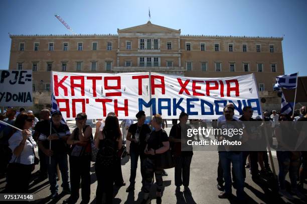 Demonstration against the agreement between Greece and FYROM, outside the Greek Parliament in Athens, Greece on June 15, 2018. The agreement seems to...