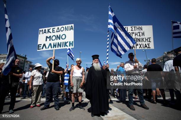 Demonstration against the agreement between Greece and FYROM, outside the Greek Parliament in Athens, Greece on June 15, 2018. The agreement seems to...