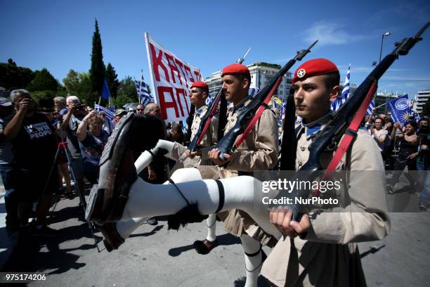 Demonstration against the agreement between Greece and FYROM, outside the Greek Parliament in Athens, Greece on June 15, 2018. The agreement seems to...