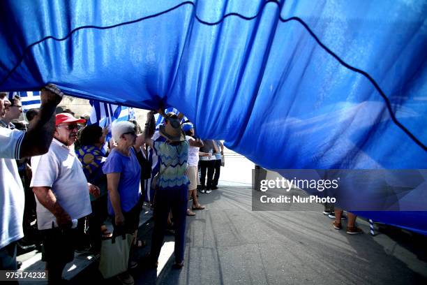 Demonstration against the agreement between Greece and FYROM, outside the Greek Parliament in Athens, Greece on June 15, 2018. The agreement seems to...