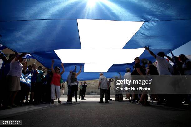 Demonstration against the agreement between Greece and FYROM, outside the Greek Parliament in Athens, Greece on June 15, 2018. The agreement seems to...