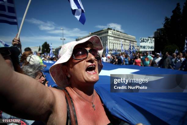 Demonstration against the agreement between Greece and FYROM, outside the Greek Parliament in Athens, Greece on June 15, 2018. The agreement seems to...