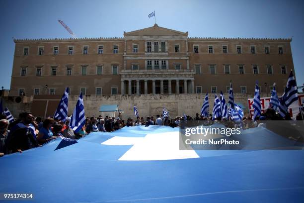 Demonstration against the agreement between Greece and FYROM, outside the Greek Parliament in Athens, Greece on June 15, 2018. The agreement seems to...
