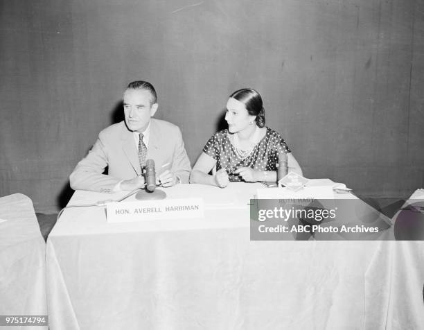 Governor of New York W Averell Harriman, Ruth Hagy on "College News Conference'.