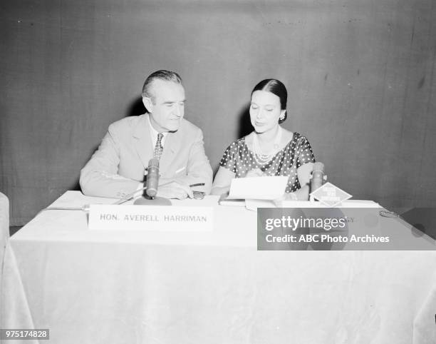 Governor of New York W Averell Harriman, Ruth Hagy on "College News Conference'.