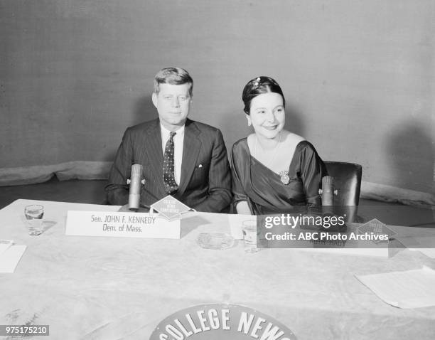 Senator John F Kennedy, Ruth Hagy appearing on 'College News Conference'.