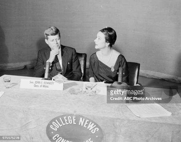 Senator John F Kennedy, Ruth Hagy appearing on 'College News Conference'.