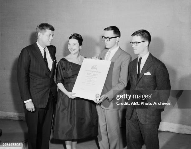 Senator John F Kennedy, Ruth Hagy appearing on 'College News Conference'.