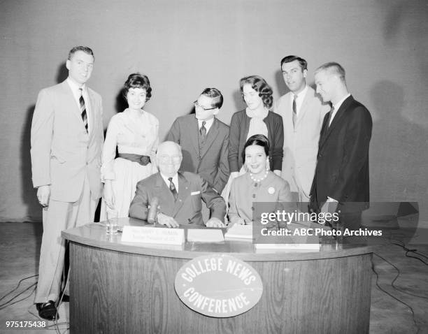 Former President Harry S Truman, Ruth Hagy appearing on 'College News Conference'.