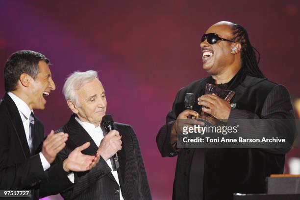 Stevie Wonder receives Awards from Charles Aznavour during the 25th Victoires de la Musique at Zenith de Paris on March 6, 2010 in Paris, France.