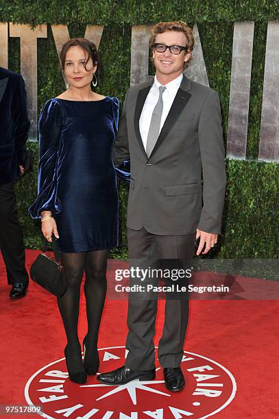 Actor Simon Baker and wife Rebecca Rigg arrive at the 2010 Vanity Fair Oscar Party hosted by Graydon Carter held at Sunset Tower on March 7, 2010 in...