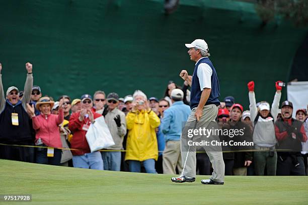 Fred Couples makes an eagle on during the final round of the Toshiba Classic at Newport Beach Country Club on March 7, 2010 in Newport Beach,...