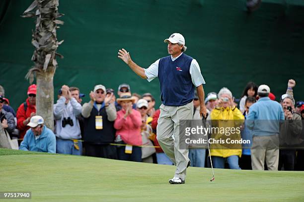 Fred Couples makes an eagle on during the final round of the Toshiba Classic at Newport Beach Country Club on March 7, 2010 in Newport Beach,...
