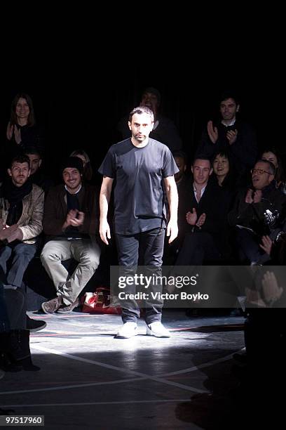 Designer Ricardo Tisci walks the runway at the Givenchy Ready to Wear during Paris Womenswear Fashion Week Fall/Winter 2011 at Lycee Carnot on March...