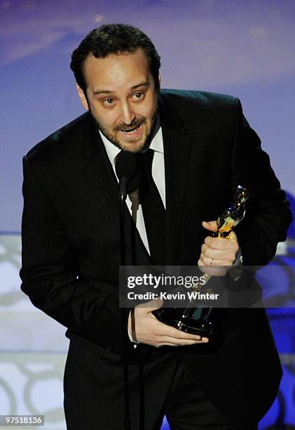 Director Nicolas Schmerkin accepts Best Animated Short Film award for "Logorama" onstage during the 82nd Annual Academy Awards held at Kodak Theatre...