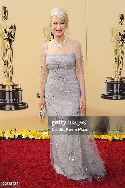 Actress Helen Mirren arrives at the 82nd Annual Academy Awards at the Kodak Theatre on March 7, 2010 in Hollywood, California.