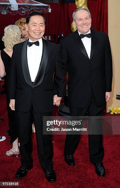 Actor George Takei and husband Brad Altman arrives at the 82nd Annual Academy Awards held at Kodak Theatre on March 7, 2010 in Hollywood, California.