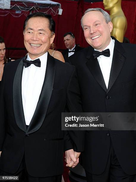 Actor George Takei and husband Brad Altman arrives at the 82nd Annual Academy Awards held at Kodak Theatre on March 7, 2010 in Hollywood, California.