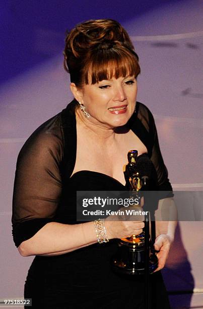 Makeup artists Mindy Hall accepts the Best Makeup award for "Star Trek" onstage during the 82nd Annual Academy Awards held at Kodak Theatre on March...