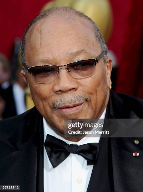 Producer Quincy Jones arrives at the 82nd Annual Academy Awards held at Kodak Theatre on March 7, 2010 in Hollywood, California.