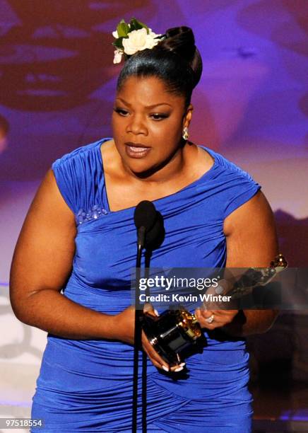 Actress Mo'Nique accepts Best Supporting Actress award for "Precious: Based on the Novel 'Push' by Sapphire" onstage during the 82nd Annual Academy...