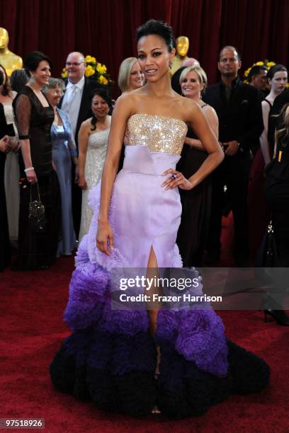 Actress Zoe Saldana arrives at the 82nd Annual Academy Awards held at Kodak Theatre on March 7, 2010 in Hollywood, California.