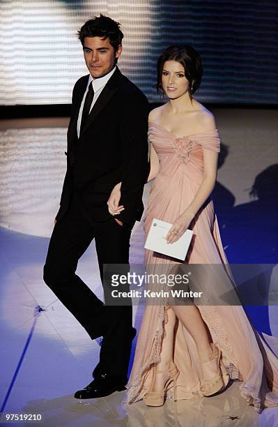 Actors Zac Efron and Anna Kendrick walk onstage during the 82nd Annual Academy Awards held at Kodak Theatre on March 7, 2010 in Hollywood, California.