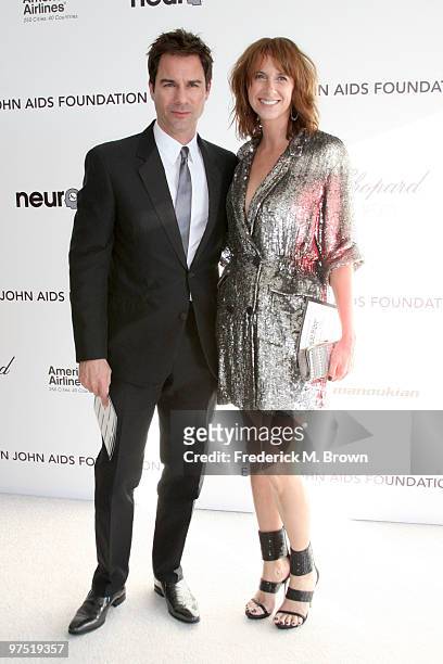 Actor Eric McCormack and Janet Holden arrive at the 18th annual Elton John AIDS Foundation's Oscar Viewing Party held at the Pacific Design Center on...