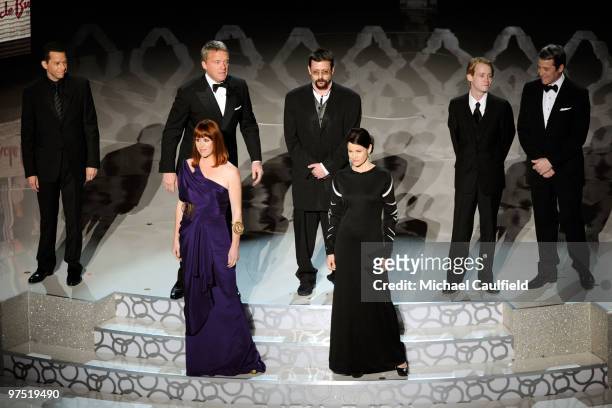 Actors Jon Cryer, Anthony Michael Hall, Molly Ringwald, Judd Nelson, Ally Sheedy Macauley Caulkin, and Matthew Broderick onstage during the 82nd...