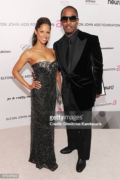 Actors Stacey Dash and Jamie Foxx arrive at the 18th Annual Elton John AIDS Foundation Oscar party held at Pacific Design Center on March 7, 2010 in...