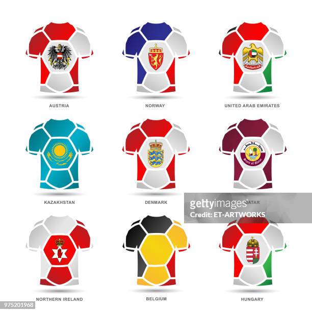 vector soccer uniforms - qatar stock illustrations